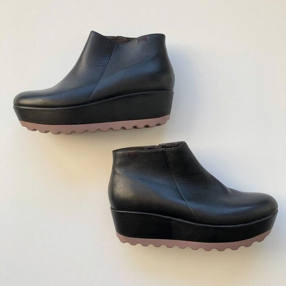 CAMPER Laika women’s leather black ankle boot violet platform soles zip up EU37 - Picture 6 of 16